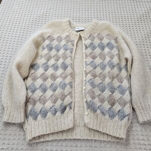 Women's Cream and Gray Cardigan Sweater